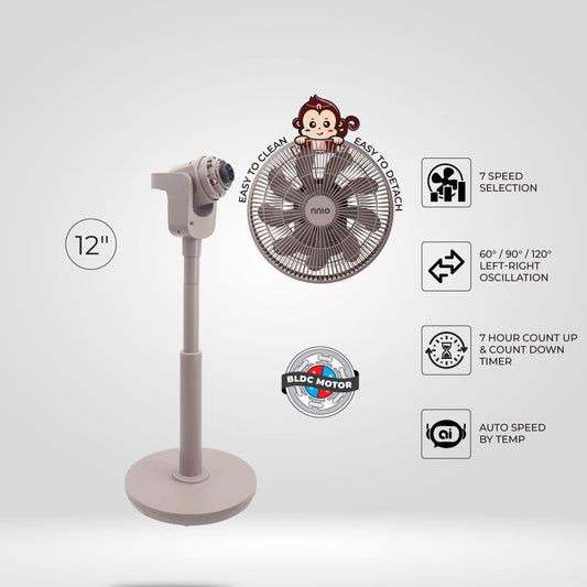 EZ99 12" BLDC Stand Fan with Remote (Twist & Release Fan Head)