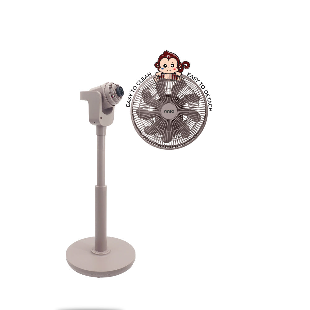 EZ99 12" BLDC Motor 3D Osc Air Circulator with Remote Control (Beige), Twist & Release Fan Head, Height Adjustable