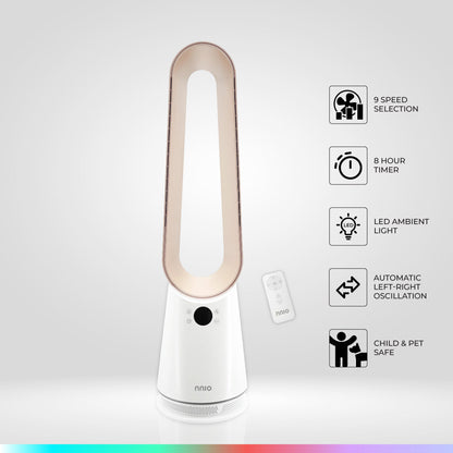 OURA BLDC Motor Moodlight Bladeless Fan with Remote Control, 9 Speed, Left-Right Osc